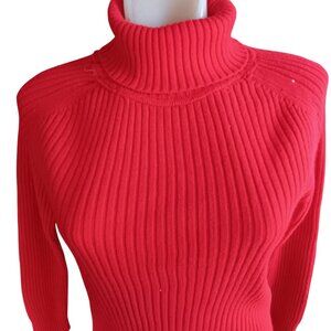 Vintage Women's Medium Turtleneck Sweater 1970's Brady Mom Ribbed Geek Granny